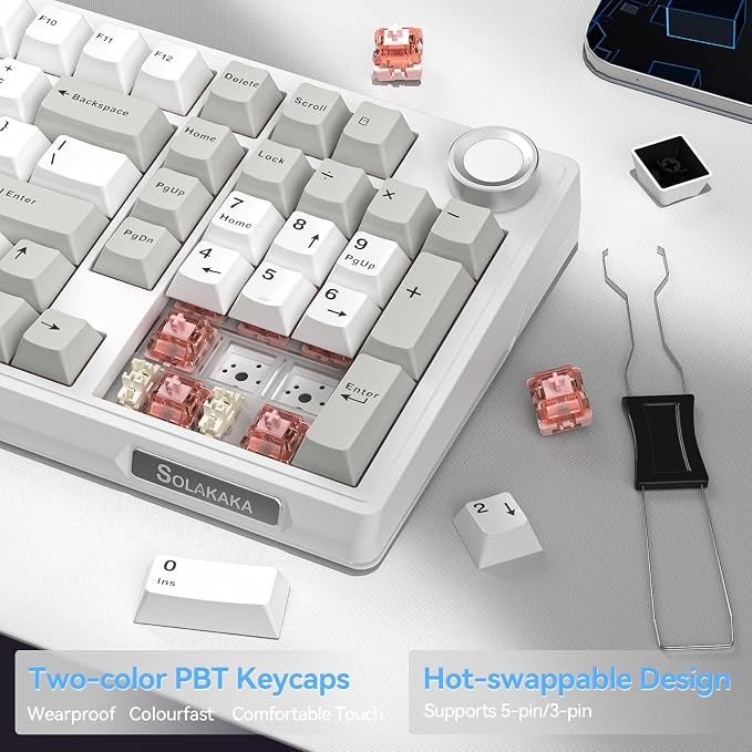 SOLAKAKA KI99 Pro 96% Wireless Mechanical Keyboard, RGB Gaming Keyboard, Hot-Swappable Pre-Lubed Switches, Gasket Structure Creamy Keyboards (Graywhite, Silent Switch) - Image 3
