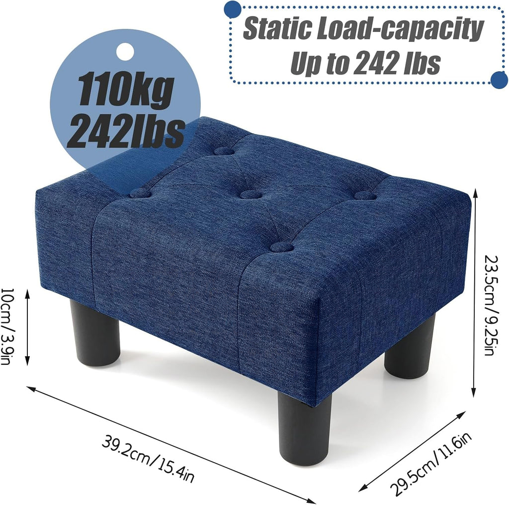 BRIAN & DANY Small Foot Stool, Linen Foot Stools with Legs, Stable Small Footstool for Living Room, Blue - Image 3