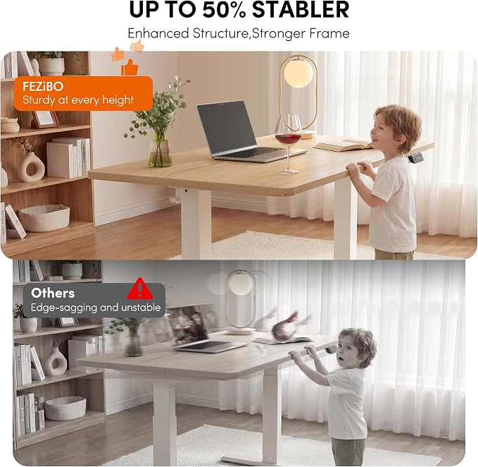 FEZIBO One-Piece Standing Desk, 48"x24" Seamless Tabletop Electric Height Adjustable for Home Office, Study Rooms & Multi-Device Workstations, Maple - Image 6