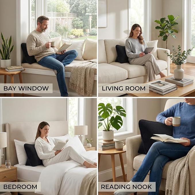 Pat. Pend. Corduroy Lumbar Support Pillow for Sitting, Triangle Cushion for Sofa, Couch or Bed, Reading Pillow for Gaming, Watching TV & Relaxing, Lamp Black - Image 6