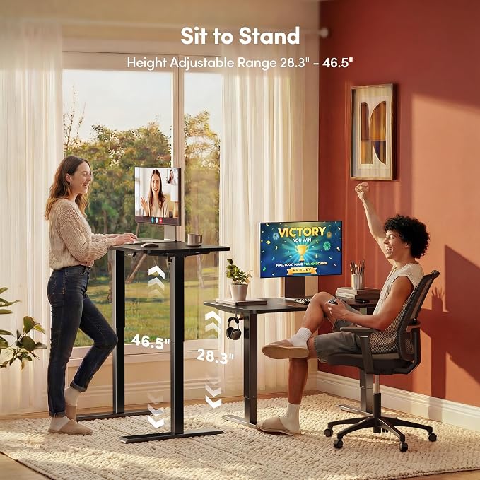 FEZIBO Standing Desk 63 × 28 Inch Electric Height Adjustable, Black | Sit and Stand Up Adjustable Desk, Home Office Computer Desk with 3 Customizable Memory Presets - Image 5