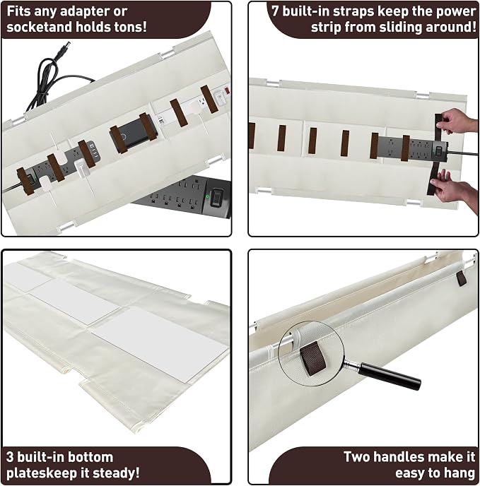 No Drill Under Desk Cable Management Tray, 28" Desk Cable Organizer | Premium Oxford Fabric Cable Management, Clamp Screw Desk Cable Management, Large Capacity Table Cable Organizer for Office - Image 7