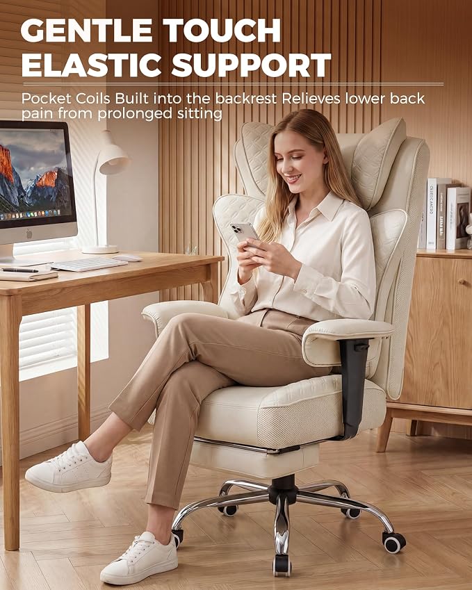 GTPLAYER Big and Tall Office Chair Wide Ergonomic Gaming Chair with Deluxe Embossing Designed Leather with Foot Rest,150°Reclining Adjustable Soft Armrests Pocket Spring Back Support and Pillow - Image 3