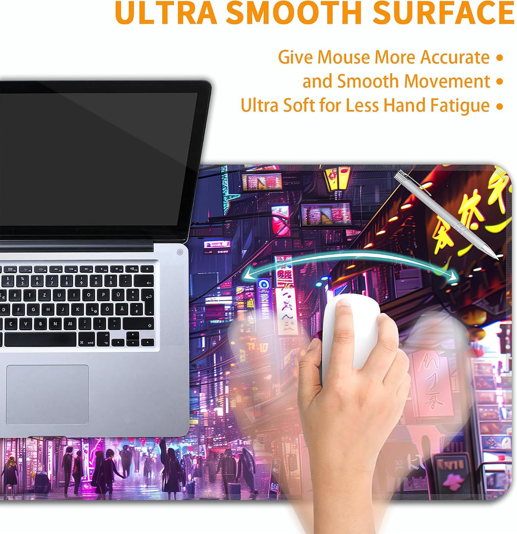Cyberpunk Mouse Pad,XL 31.5"x11.8" Big Gaming Mousepad,Japanese Streets Large Extended Mouse Mat,Non-Slip Rubber Base Waterproof with Stitched Edges for Gaming Office Home - Image 5
