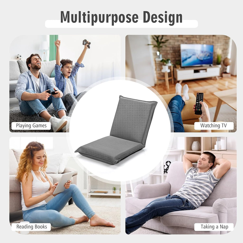 MAT EXPERT Adjustable Floor Chair, 6-Position Mesh Floor Gaming Chair, Folding Lazy Sofa Padded Lounger Recliner, Cushioned Floor Chair with Back Support for Reading, Meditating (Gray) - Image 7