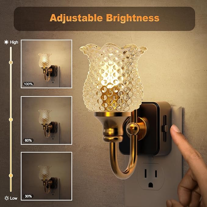 JandCase Night Light, Glass Night Lights Plug into Wall 2 Pack | Dimmable Floral LED Nightlight, 0-100LM Flower Nightlights, Dusk to Dawn Sensor, 1W Vintage Nite Light for Bathroom Gift - Image 2
