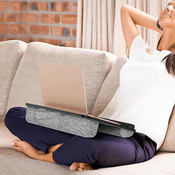 Besign LT08 Laptop Stand, Portable Lap Desk with Pillow Cushion, Fits up to 14 inch Laptop, with Anti-Slip Strip for Desk, Sofa & Bed, Black and Gray - Image 6