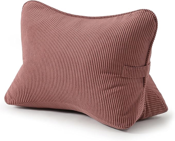 Pat. Pend. Corduroy Back Pillow for Sitting Up & Reading, Ergonomic Triangle Lumbar Support Cushion for Sofa, Armchair & Bed, Removable Cover, Brick Brown by Ailuteie