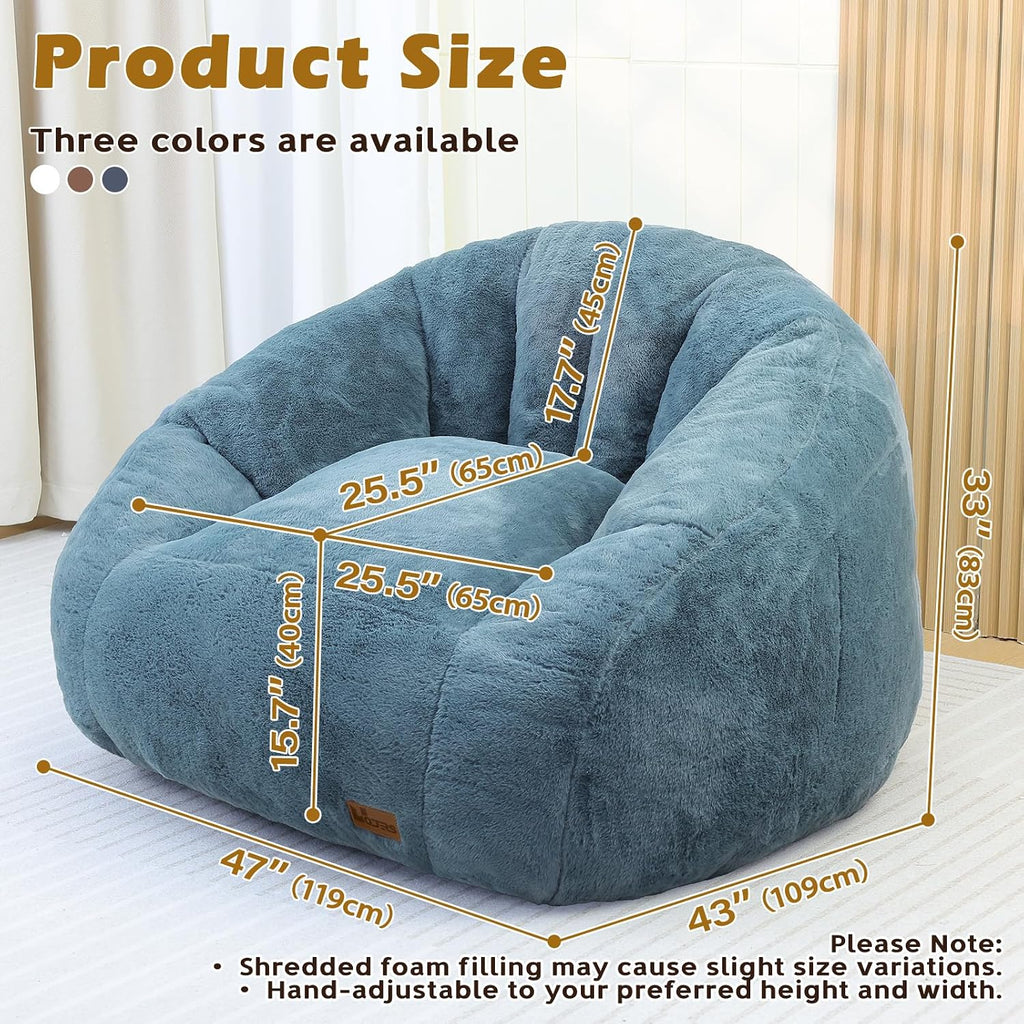 Giant Bean Bag Chair for Adults, Teens and Kids, Cozy Fluffy Corduroy Beanbag Chair with Filler, Large Floor Lounge Sofa for Living Room, Bedroom, Dorm, Gaming and Reading(XL-Navy) - Image 2