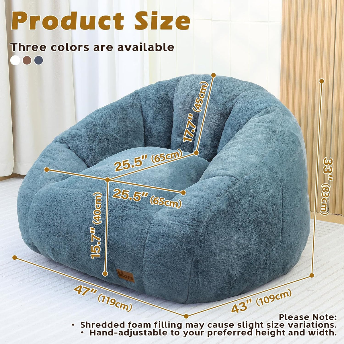 Giant Bean Bag Chair for Adults, Teens and Kids, Cozy Fluffy Corduroy Beanbag Chair with Filler, Large Floor Lounge Sofa for Living Room, Bedroom, Dorm, Gaming and Reading(XL-Navy) - Image 2