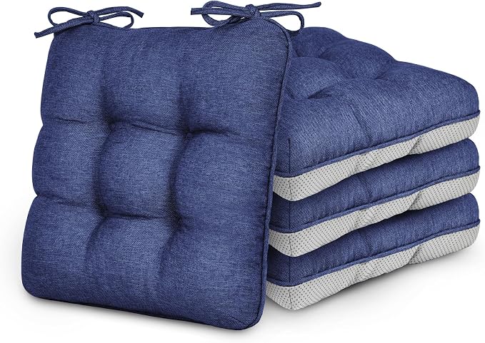 Love's cabin Memory Foam Chair Cushions Set of 4, 19 Inch, Navy Blue | 19"x19"x3.5", Indoor & Outdoor Chair Seat Pads with Non-slip Bottom and Ties, for Dining, Kitchen, Office and Patio Chair by Lovescabin