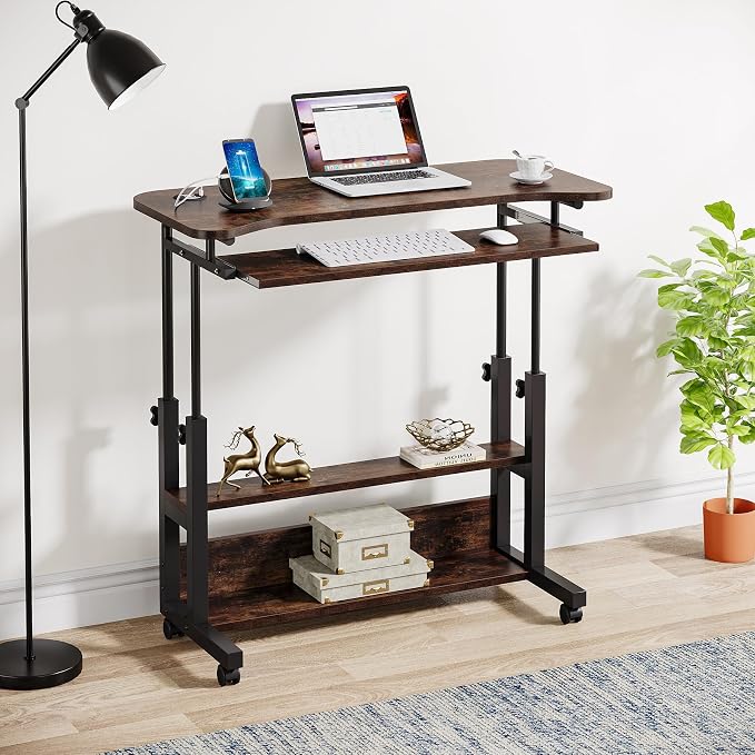 Tribesigns Portable Desk with Power Outlets, Height Adjustable Side Table Sofa Couch Bedside Laptop Computer Cart with USB Charging Ports, Mobile Small Standing Desk with Keyboard Tray - Image 9
