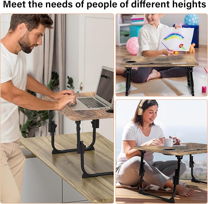 Lap Desk for Bed Adjustable Height with USB Port 23.6" x15.7" Desktop | Storage Drawer, Bookshelf, Fits 17" Laptop, For couch WFH Study, Foldable Non-Slip No Assembly Sturdy Lightweight Carbonized - Image 6