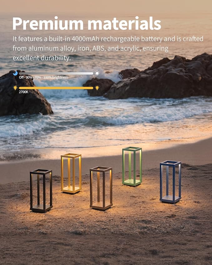 PUSU Cordless Waterproof Table Lamps, Black Outdoor Rechargeable Desk Lamp | 4000mAh Battery Operated, 2700K 3-Level Dimmable, Portable LED Lighting for Patio, Camping, Bedroom, Night Light - Image 8