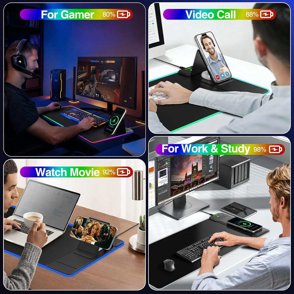 RGB Gaming Mouse Pad with Magnetic Wireless Charging & Foldable Phone Stand - Image 8