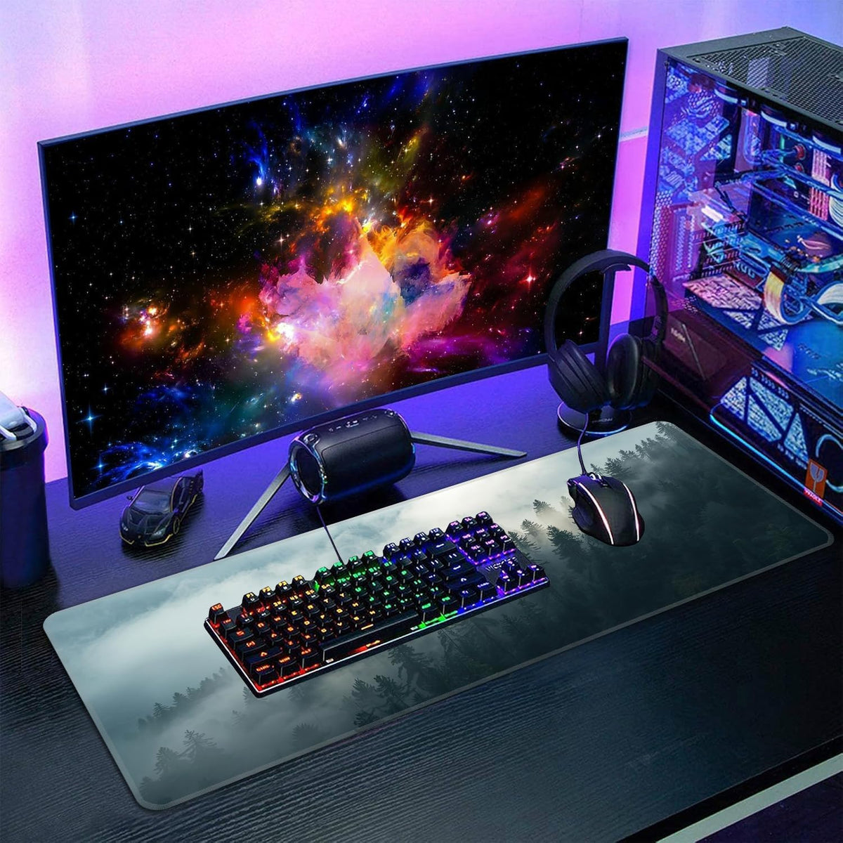 Misty Forest Mouse Pad,XL 31.5"x11.8" Big Gaming Mousepad,Large Extended Mouse Mat,Non-Slip Rubber Base Waterproof with Stitched Edges for Gaming Office Home - Image 7