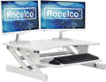 Rocelco 37.5" Deluxe Height Adjustable Standing Desk Converter - Quick Sit Stand Up Dual Monitor Riser - Gas Spring Assist Computer Workstation - Large Retractable Keyboard Tray - White (R DADRW) by Rocelco