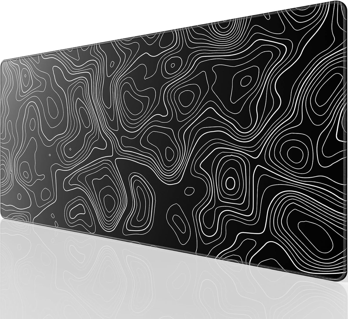 KTRIO Large Gaming Mouse Pad, 31.5 x 15.7 in, Black Topographic, XXL by KTRIO
