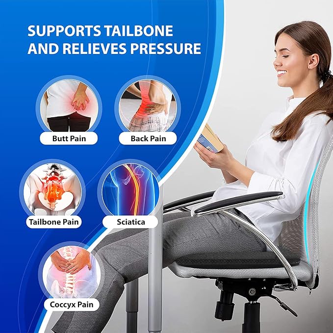 Gel Seat Cushion for Long Sitting, Double Thick Egg Gel Cushion for Pressure Relief, Breathable Office Seat Cushion Wheelchair Cushion Chair Pads - Relieve Back, Hip, Sciatica, Coccyx, Tailbone Pain - Image 7