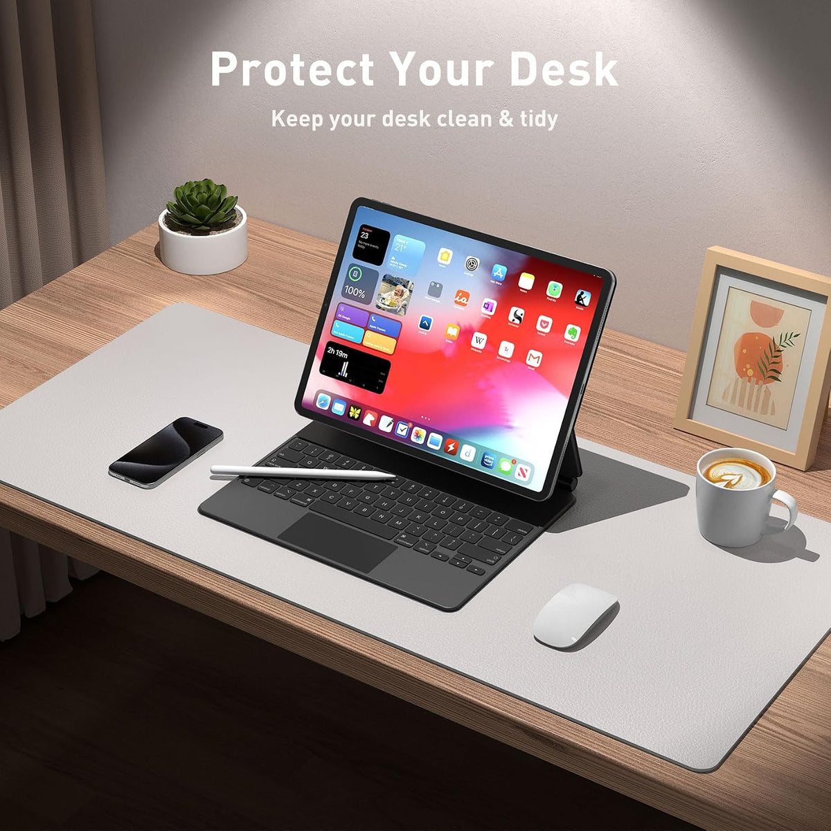 Aothia Large PU Leather Desk Pad Protector – Non-Slip Mouse Pad & Writing Mat for Office/Home, Waterproof, Easy to Clean (23.6" x 13.7", Pale Lavender White) - Image 4