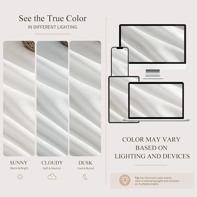 Hokibero Off White Pleated Linen Curtains 102 Inch Long for Living Room | White Light Filtering Semi Sheer Curtain,Back Tab Hooks Rings,Farmhouse Textured Privacy Drapes for Bedroom Window,2 Panels - Image 8