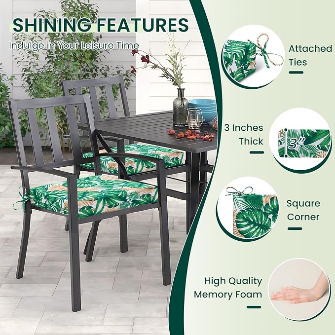 HARBOREST Outdoor Chair Cushions Set of 4, Water Resistant Patio Chair Cushions with Ties, Square Corner Outdoor Seat Cushions for Patio Furniture, 18.5"x16"x3", Frond - Image 3