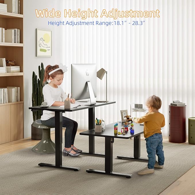 YIHAYO Low Height Adjustable Desk, Lifts 18.1-28.3 Inches, Electric Standing Desk for Short People, 60 x 24 Inches Computer Table with Splice Board for Home Office, Black - Image 5