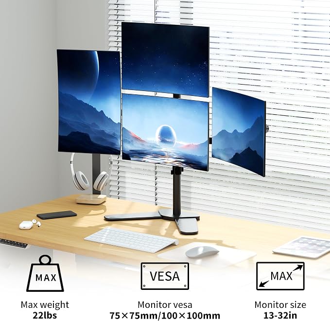 Pholiten Quad Monitor Freestanding Mount for 13-32 Inch Screens | Fully Adjustable 4 Monitor Stand with Base,Swivel, Tilt, Rotation,75 * 75MM/100 * 100MM Vesa Stand, Max Load 22lbs - Image 2