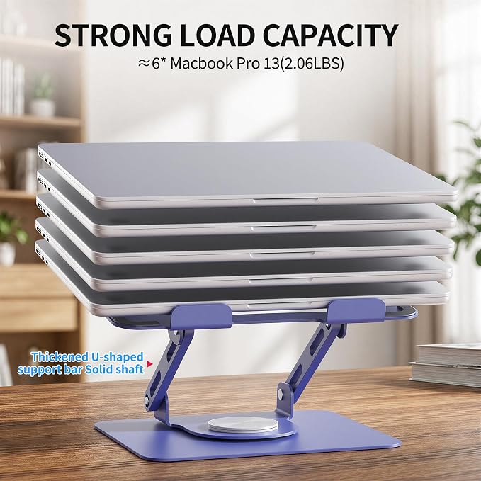 SOUNDANCE 360 Rotating Laptop Stand, Ergonomic Computer Riser for Desk, Adjustable Height Multi-Angle Metal Holder, Foldable Portable Notebook Elevating Base for Office & Home, Purple - Image 4