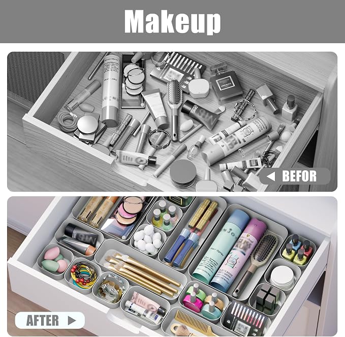Drawer Organizers Bins 18 PCS for Bathroom Makeup Desk Office | with Non-slip Pads, 4 Sizes, Plastic Tray, Vanity Organizer, Kitchen Utensils Organizer - Image 8