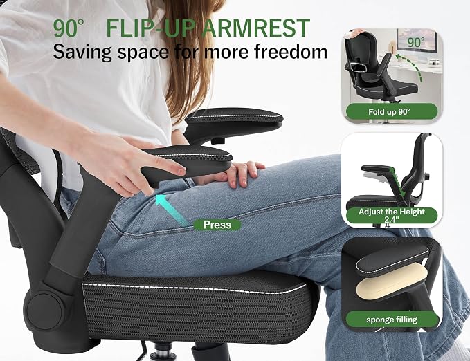 400LB Office Chair: Mesh Ergonomic Desk Chair Comfy with Lumbar Support | Computer Chair Ergonomic Gaming Chairs for Adults with Wheels&Flip up Armrests-Swivel Executive Task Chairs (Leather-Black) - Image 5