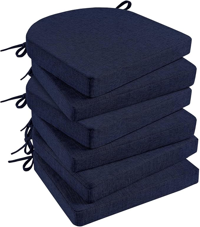 Basic Beyond Chair Cushions for Dining Chairs with Ties and Removable Cover, 2" Thick Seat Cushions for Kitchen Chairs, Set of 6, 17" x 16", Navy by BasicBeyond