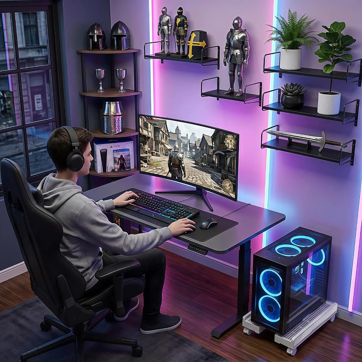 Mobile Computer Tower Stand, 8.66-11.42" Width Adjustable CPU Stand, White - Image 6