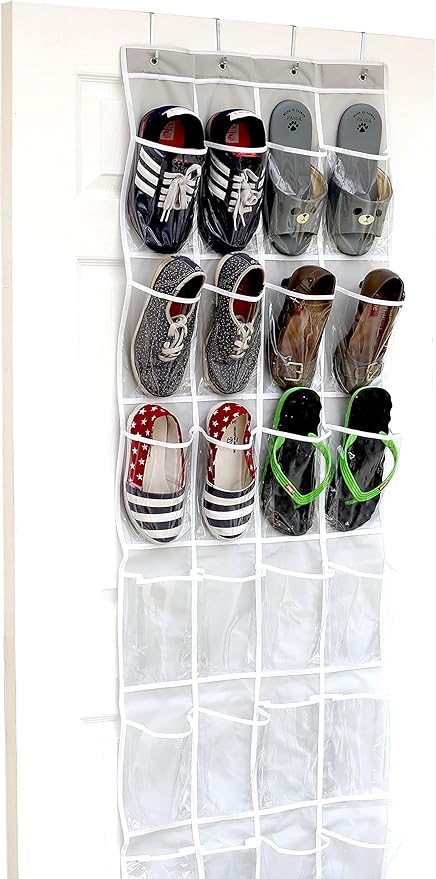 Simple Houseware 24 Pockets Clear Over the Door Shoe Organizer, Gray | 64" x 19", 4 Durable Metal Hooks, 4.3" x 9.5" Pocket Size, Multipurpose by SimpleHouseware