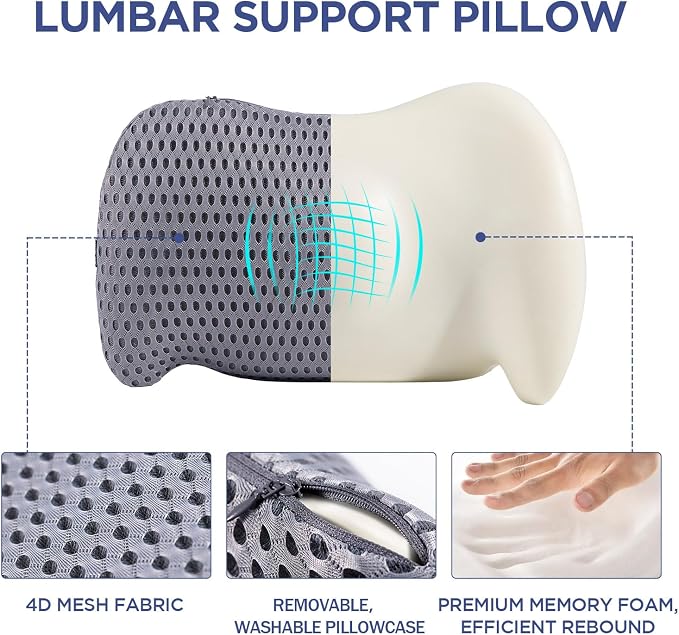 Lumbar Support Pillow for Office Chair, Memory Foam Car Back Cushion | Lumbar Pillow Lower Back with 4d Mesh Cover Adjustable Straps, Ergonomic Chair Back Pillow for Office, Car, Gaming Chairs - Image 7