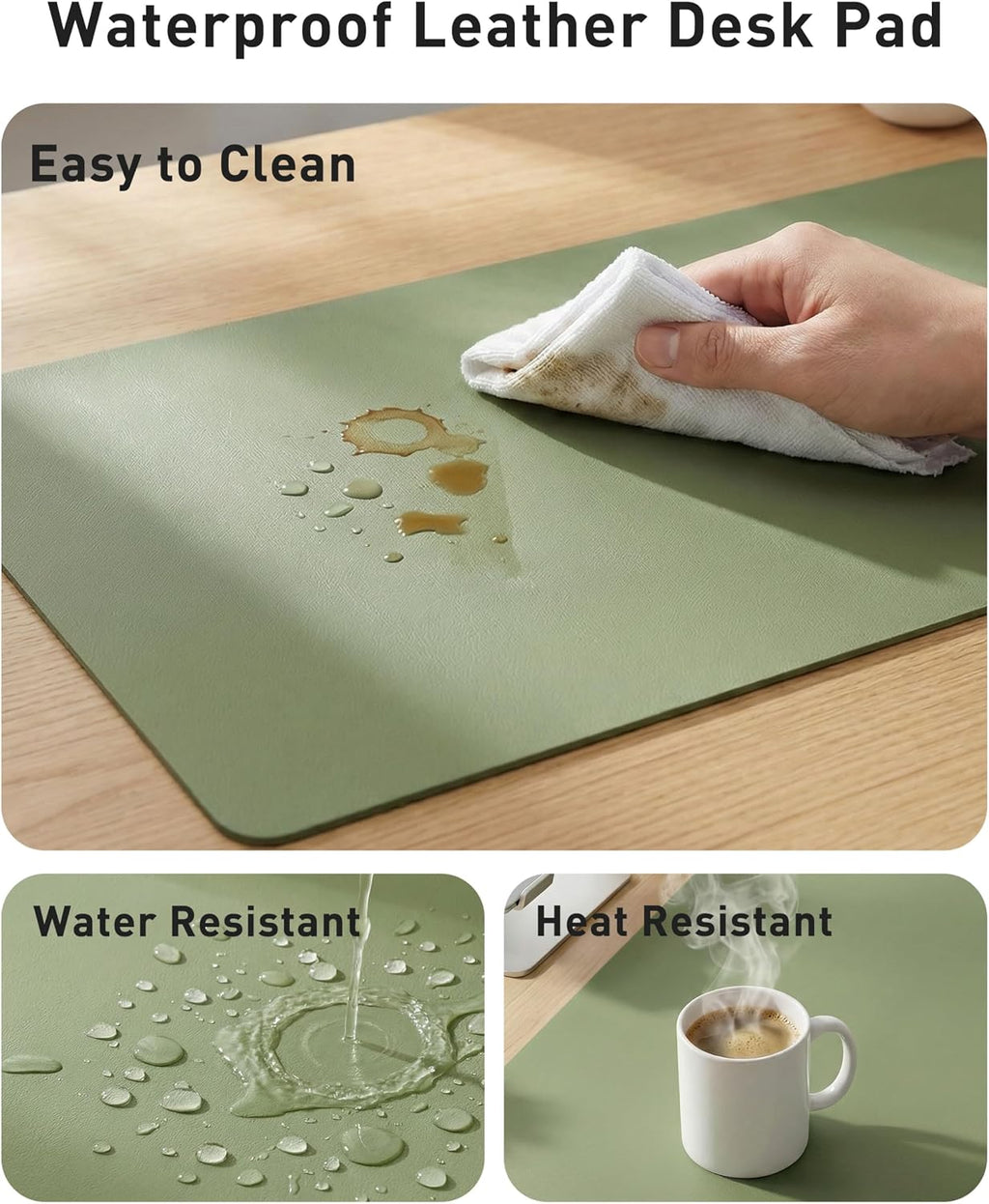 Aothia Faux Leather Desk Mat - Large Mouse Pad, Non-Slip PU Leather Blotter, Waterproof Writing Surface for Office and Home (Olive Green, 63" x 17") - Image 7