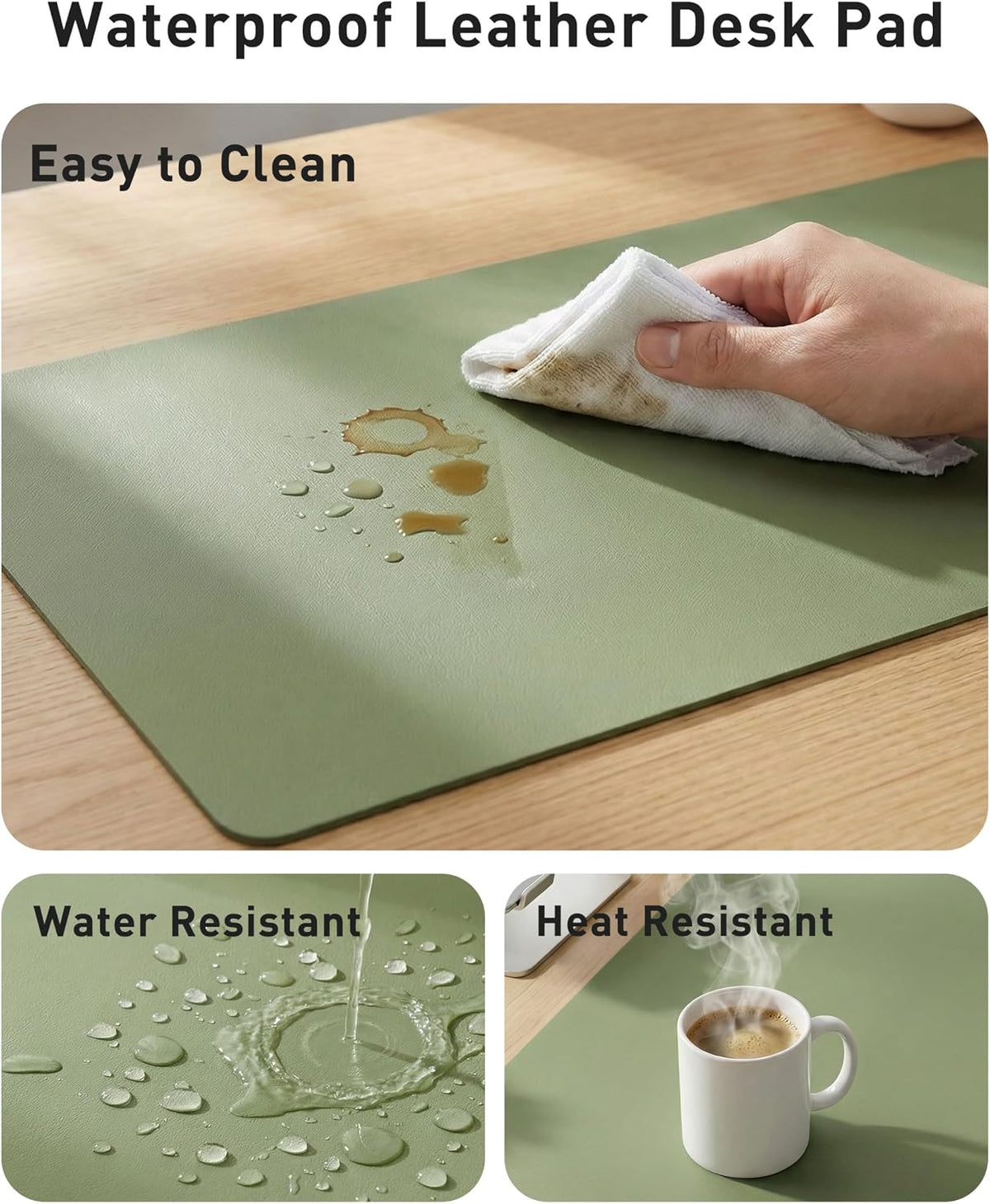 Aothia Faux Leather Desk Mat - Large Mouse Pad, Non-Slip PU Leather Blotter, Waterproof Writing Surface for Office and Home (Olive Green, 63" x 17") - Image 7