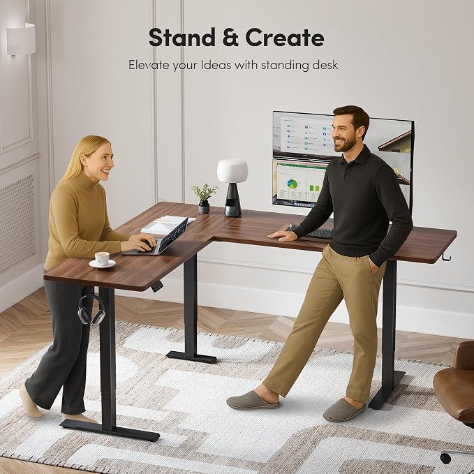 FEZIBO 75" x 63"L Shaped Standing Desk Adjustable Height, Electric Stand up Corner Computer Desk, Sit Stand Home Office Desk with Splice Board, Black - Image 4
