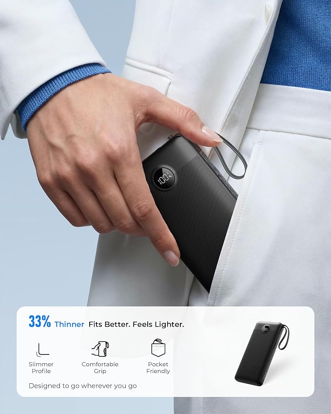 VRURC Portable Charger 4-Built-in-Cables 20000mAh Fast Charging Power Bank | Battery Protection,Flight-Approved,USB-C Cable,22.5W PD,Slim,Travel Essentials,Battery Pack for iPhone,iPad,Galaxy,Android - Image 5