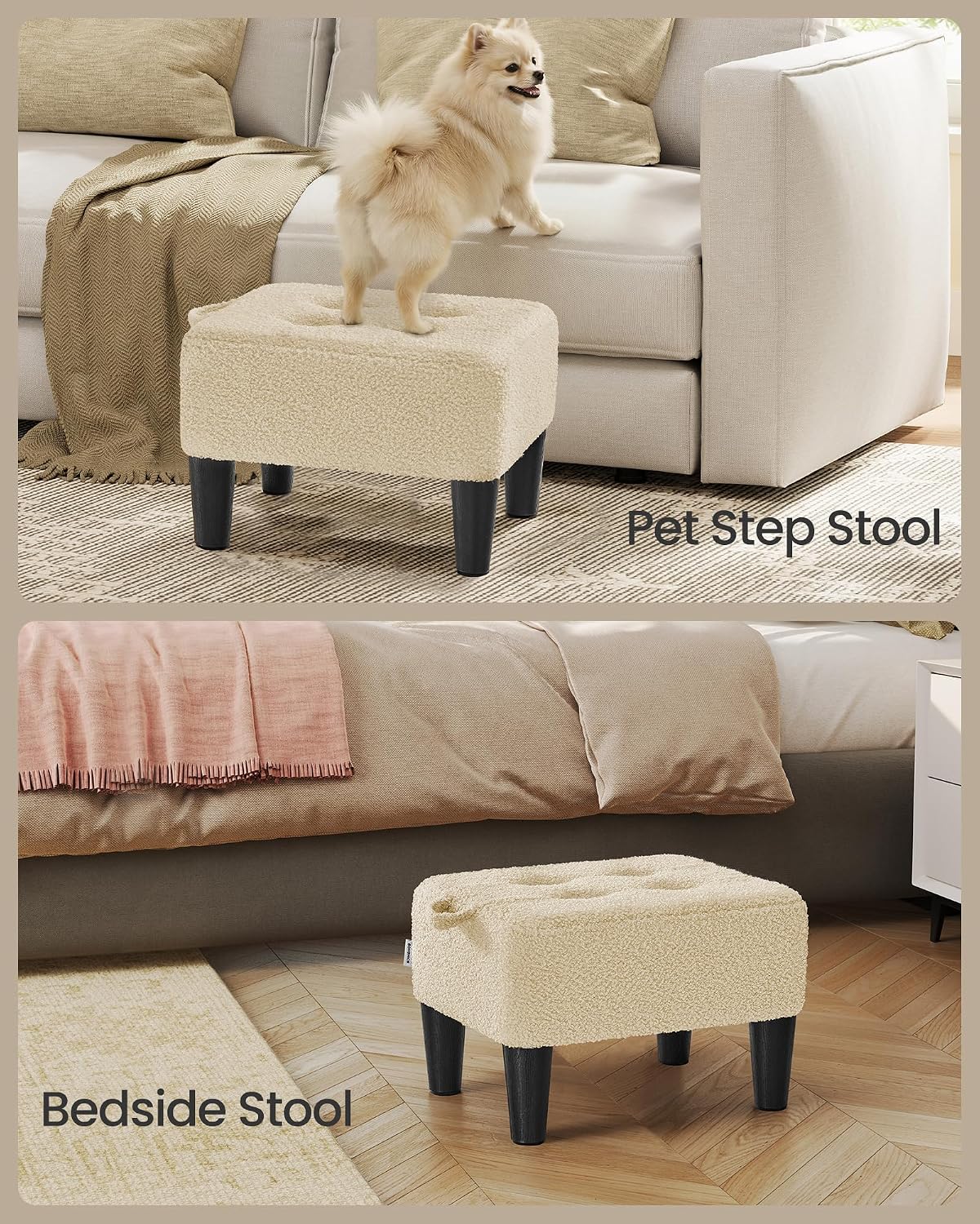 SONGMICS Foot Stool, Small Teddy Fleece Ottoman with Thick Cushion - Image 7