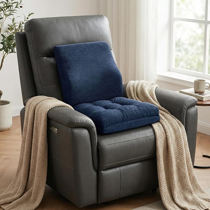 baibu Memory Foam Small Recliner Cushions with Lumbar Support Pillow Set, 18x16x4 Inch Dual-Layer Design Non-Slip Recliner Seat Cushion & Back Support Pillow for Reduce Hip & Lumbar Pain, Navy Blue - Image 3