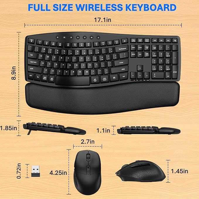 Ergonomic Wireless Keyboard Mouse Combo, EDJO Bluetooth/2.4G Dual-Mode Connection, Soft Foam Wrist Rest, Silent Typing, Waves Key Design and 3-Level DPI Adjustable Wireless Mouse for Windows, Mac OS - Image 8