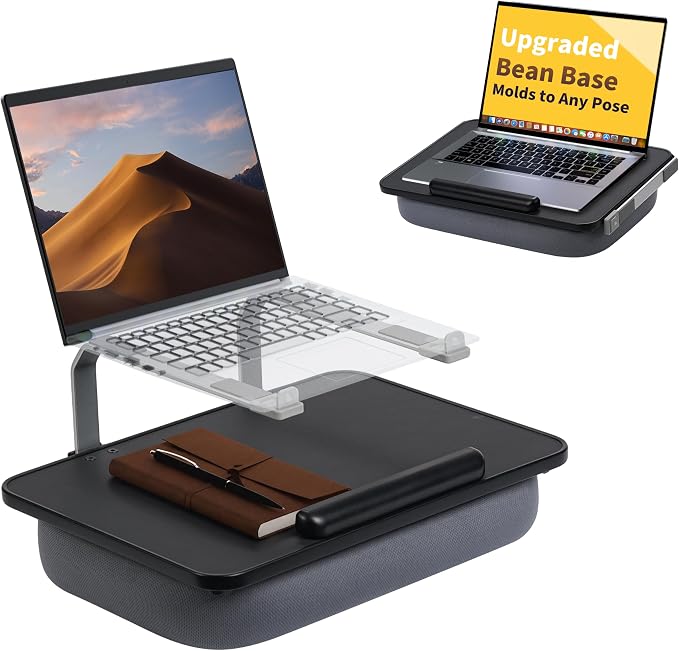 Rimkoo Elevated Lap Desk for 15.6" Laptop, 2-in-1 Dual Laptop Stand with Pillow Cushion, Lightweight Lap Tray for Couch & Bed, Ergonomic Design for Stable Typing & Relaxed Posture, Black by Unknown