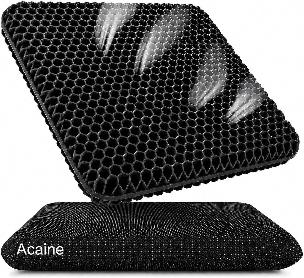 Extra Thick Large Pure Gel Seat Cushion for Long Sitting, Breathable Comfort Cushion for Back, Sciatica, Tailbone & Hip Pain Relief, Washable Portable Cushion for Office Chair, Car, Wheelchair by Acaine