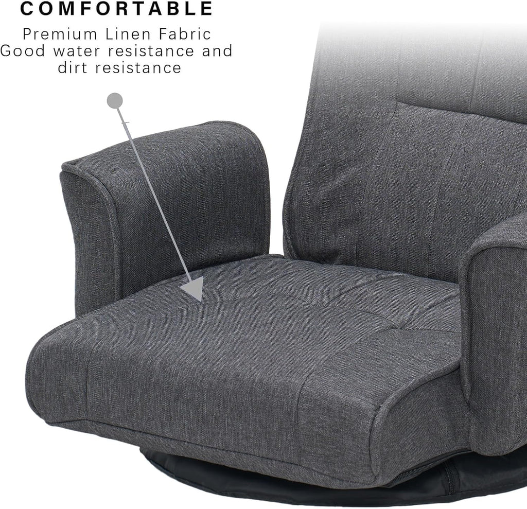 360° Swivel Floor Chair for Adults, 14-Position Adjustable Folding Floor Lounger with Armrests for Reading, Gaming & Relaxing - Image 4