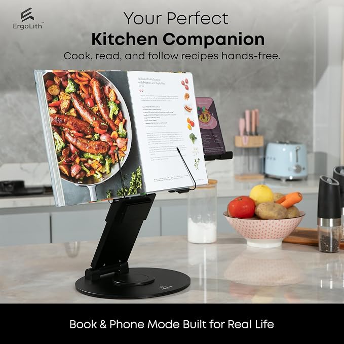 3 in 1 Laptop Stand for Desk, Book Stand & Phone Holder, Sky Black | Ergonomic Laptop Riser for Desk, Fits 11 to 18” Laptops with 2-21” Height Adjustability & 360° Swivel Rotation - Model 3 - Image 5