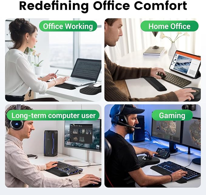MEKASS Ergonomic Mouse Pad and Keyboard Wrist Rest Set, Super Soft Memory Foam Desk Wrist Support for Computer Keyboard, Non-Slip Arm Palm Rests Cushion for Typing Gaming Office Laptop Mac (Black) - Image 7