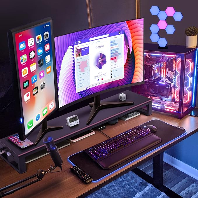 Vaydeer Dual Monitor Stand, Double Monitor Riser with Wireless Charger and 4 USB 3.0 Hub Ports, Metal Desk Raiser for 2 Monitors, PC Screen iMac Studio Display Gaming Office Work Space Saver Organizer - Image 5