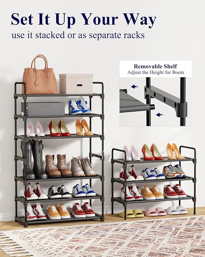 Kitsure Shoe Rack for Closet, Shoe Storage, 27.6" Wide - 3 Tiers, Black | Shoe Organizer for Closet, Entryway, Living Room, Space-Saving Shoe Shelf, Sturdy Zapateras Organizer - Image 7