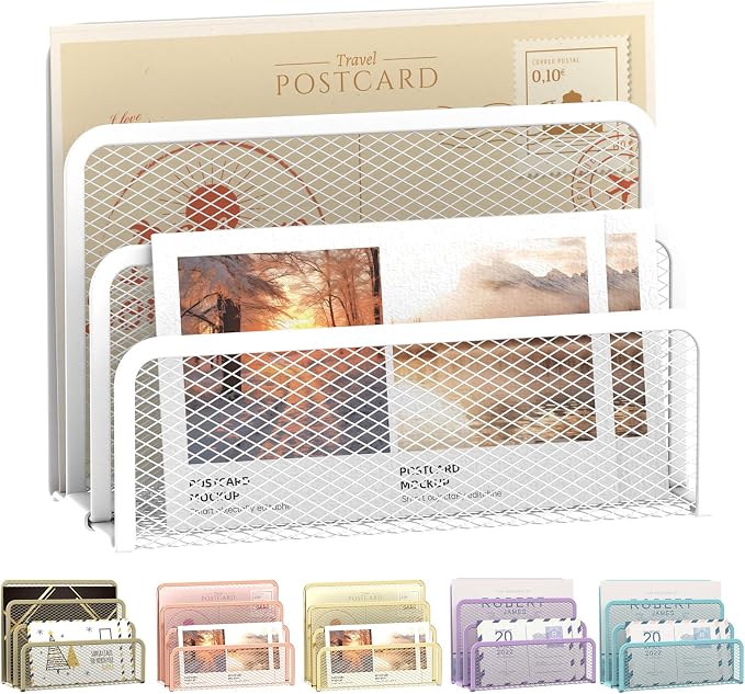 Mail Organizer Countertop for Desk, Mail File Holder with 3-Slot, White | Metal Mesh Mail Sorter for Letters, Envelopes, Bills, and Files for Home Offices, Classroom Organization by SUPEASY